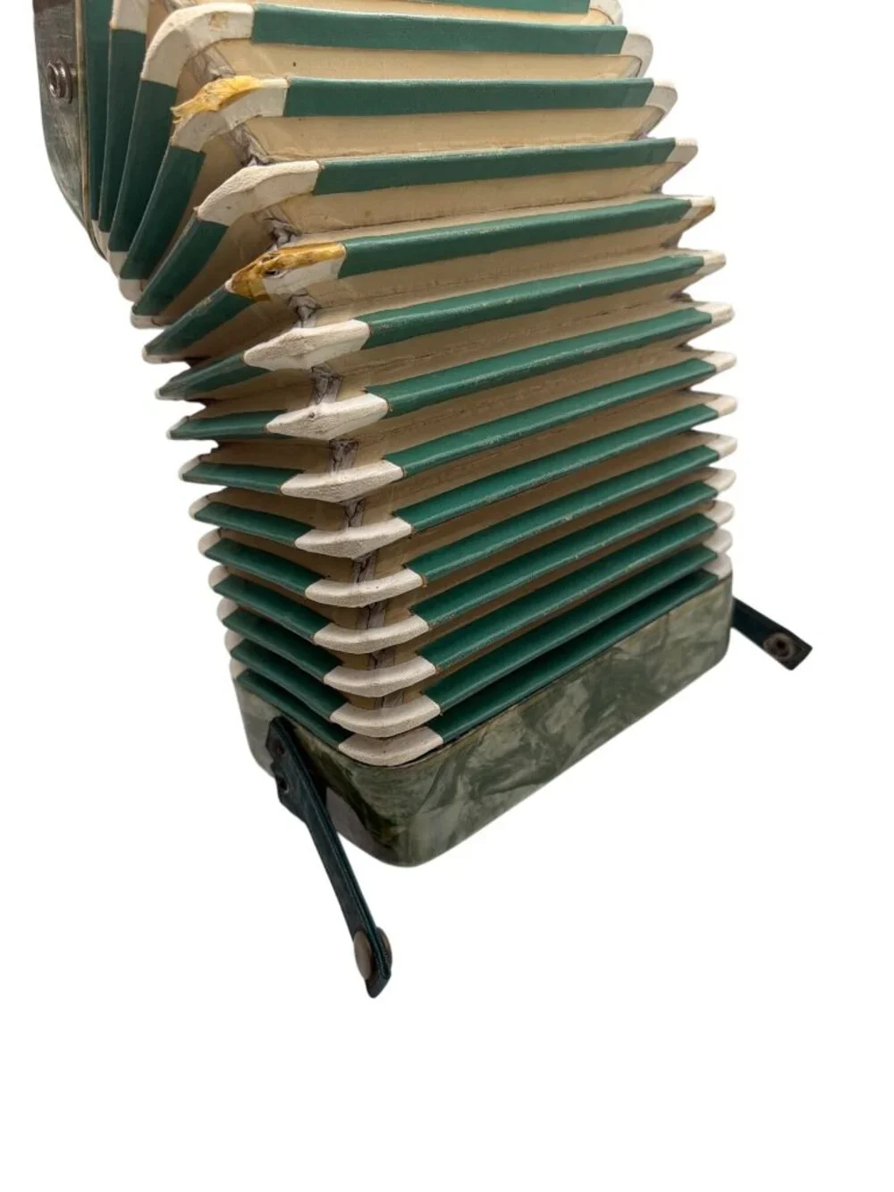Vintage Child-Sized Accordion With Marbleized Green Finish Red & Blue Bellows An